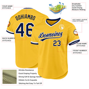 Custom Gold Navy-White Authentic Throwback Baseball Jersey