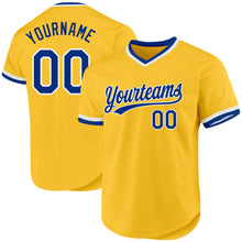 Load image into Gallery viewer, Custom Gold Royal-White Authentic Throwback Baseball Jersey
