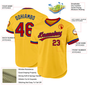 Custom Gold Red-Royal Authentic Throwback Baseball Jersey