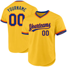 Load image into Gallery viewer, Custom Gold Royal-Orange Authentic Throwback Baseball Jersey
