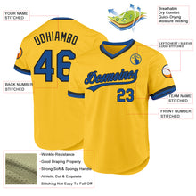 Load image into Gallery viewer, Custom Gold Blue-Black Authentic Throwback Baseball Jersey
