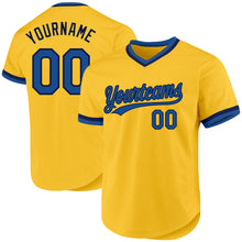 Load image into Gallery viewer, Custom Gold Blue-Navy Authentic Throwback Baseball Jersey
