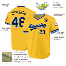 Load image into Gallery viewer, Custom Gold Navy-Light Blue Authentic Throwback Baseball Jersey
