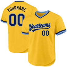 Load image into Gallery viewer, Custom Gold Navy-Light Blue Authentic Throwback Baseball Jersey
