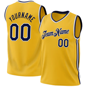 Custom Gold Navy-White Authentic Throwback Basketball Jersey