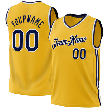 Custom Gold Navy-White Authentic Throwback Basketball Jersey