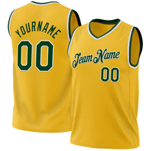 Load image into Gallery viewer, Custom Gold Green-White Authentic Throwback Basketball Jersey
