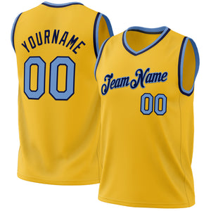 Custom Gold Light Blue-White Authentic Throwback Basketball Jersey