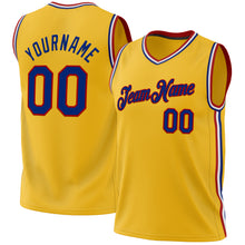 Load image into Gallery viewer, Custom Gold Royal-Red Authentic Throwback Basketball Jersey
