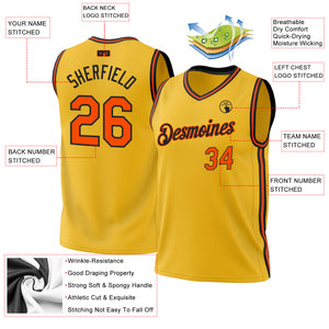 Custom Gold Orange-Black Authentic Throwback Basketball Jersey