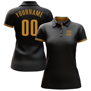 Custom Black Old Gold Performance Golf Polo Shirt