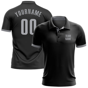 Custom Black Gray Performance Golf Polo Shirt