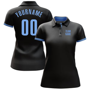 Custom Black Light Blue Performance Golf Polo Shirt
