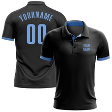 Load image into Gallery viewer, Custom Black Light Blue Performance Golf Polo Shirt
