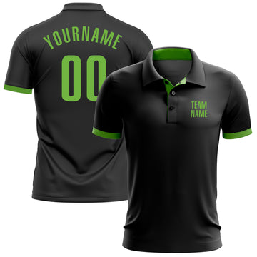 Custom Black Neon Green Performance Golf Polo Shirt