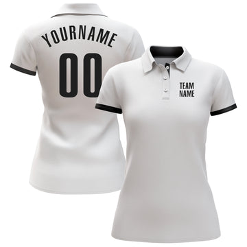 Custom White Black Performance Golf Polo Shirt