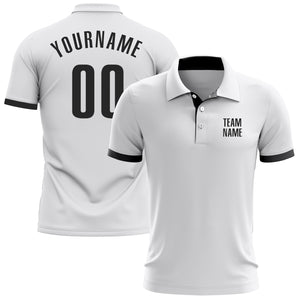 Custom White Black Performance Golf Polo Shirt