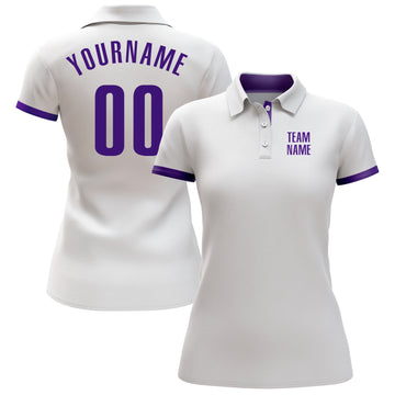 Custom White Purple Performance Golf Polo Shirt
