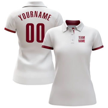 Custom White Crimson Performance Golf Polo Shirt