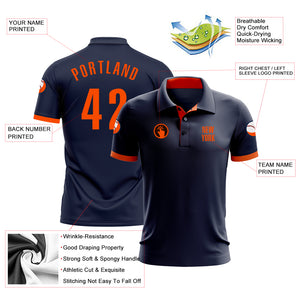 Custom Navy Orange Performance Golf Polo Shirt