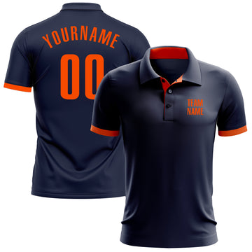 Custom Navy Orange Performance Golf Polo Shirt