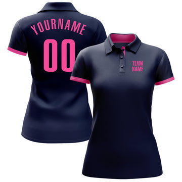 Custom Navy Pink Performance Golf Polo Shirt