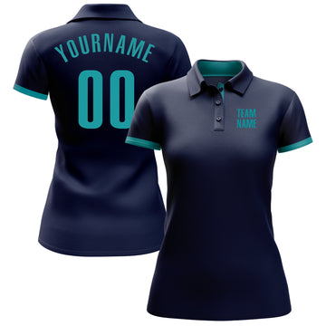 Custom Navy Aqua Performance Golf Polo Shirt