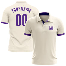 Load image into Gallery viewer, Custom Cream Purple Performance Golf Polo Shirt
