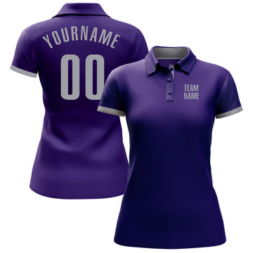 Custom Purple Gray Performance Golf Polo Shirt