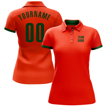 Custom Orange Green Performance Golf Polo Shirt