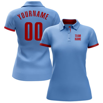 Custom Light Blue Red Performance Golf Polo Shirt