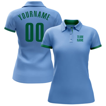 Custom Light Blue Kelly Green Performance Golf Polo Shirt