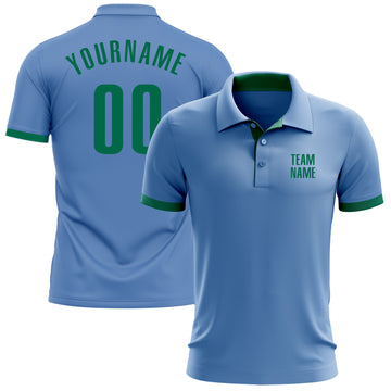 Custom Light Blue Kelly Green Performance Golf Polo Shirt