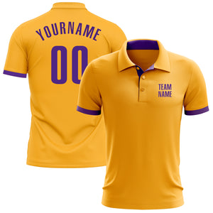 Custom Gold Purple Performance Golf Polo Shirt