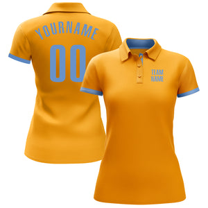 Custom Gold Light Blue Performance Golf Polo Shirt