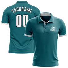 Load image into Gallery viewer, Custom Teal White-Black Performance Golf Polo Shirt
