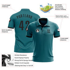 Custom Teal Black Performance Golf Polo Shirt