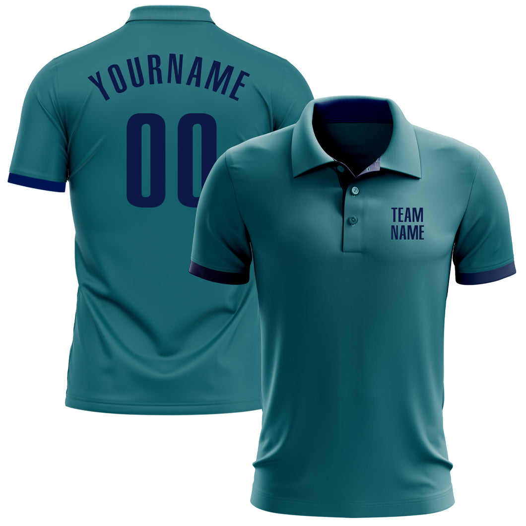 Custom Teal Navy Performance Golf Polo Shirt