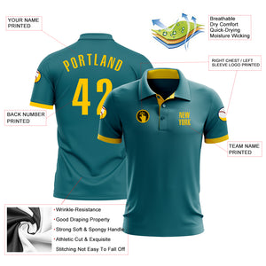 Custom Teal Yellow Performance Golf Polo Shirt