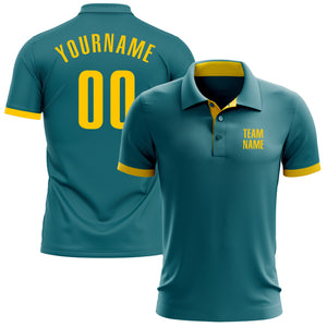 Custom Teal Yellow Performance Golf Polo Shirt