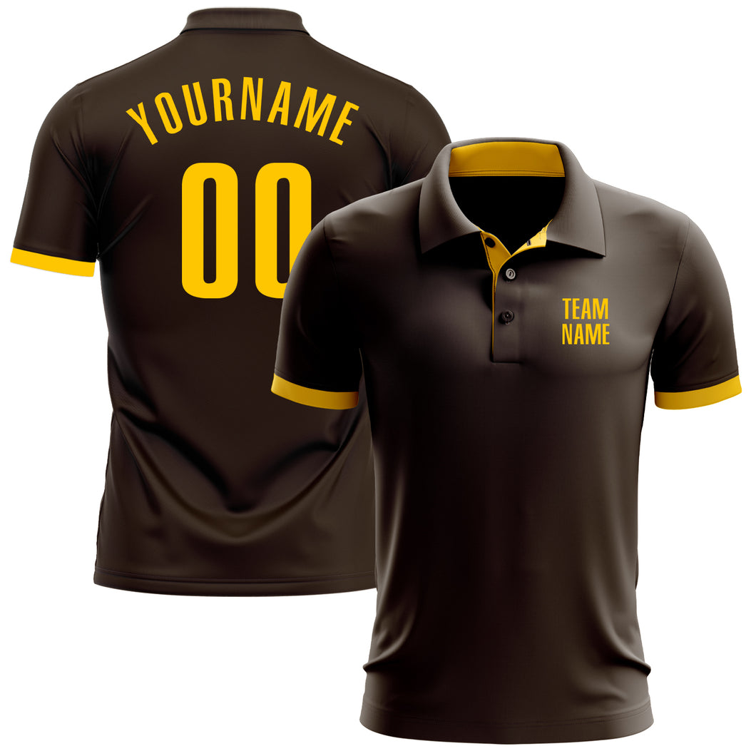 Custom Brown Yellow Performance Golf Polo Shirt