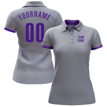 Custom Gray Purple Performance Golf Polo Shirt