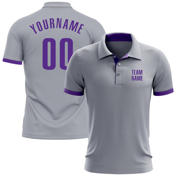 Custom Gray Purple Performance Golf Polo Shirt