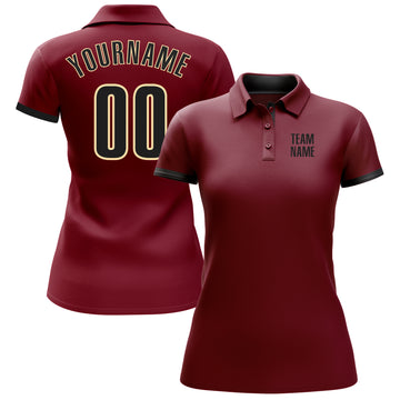 Custom Crimson Black-Cream Performance Golf Polo Shirt