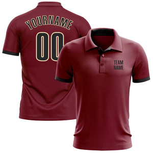 Custom Crimson Black-Cream Performance Golf Polo Shirt