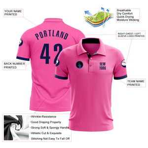 Custom Pink Navy Performance Golf Polo Shirt