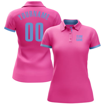 Custom Pink Light Blue Performance Golf Polo Shirt