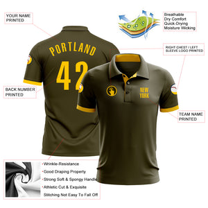 Custom Olive Yellow Performance Salute To Service Golf Polo Shirt