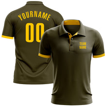 Load image into Gallery viewer, Custom Olive Yellow Performance Salute To Service Golf Polo Shirt
