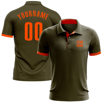 Custom Olive Orange Performance Salute To Service Golf Polo Shirt